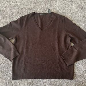 Lord Taylor 100% Cashmere Two Ply V Neck Sweater Size XL Brown